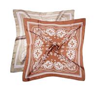 2 PCS Vintage Paisley Pattern Print 90cm Silk Scarf Satin Headscarf Square Bandanas for Women Multicolor Brown Camel Fashion Hair Neck Gaiter Accessories for Girls Ideal for Multiple Uses