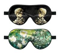 2 Seiden-Schlafmasken mit elastischem Band/Stirnband, druckfrei für Augenlider und Wimpern, für Nachtschlaf, Reisen und Nickerchen (Van Gogh Sonnenblumen und Schwertlilien)