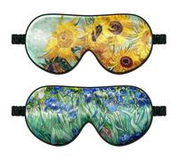 2 Seiden-Schlafmasken mit elastischem Band/Stirnband, druckfrei für Augenlider und Wimpern, für Nachtschlaf, Reisen und Nickerchen (Van Gogh Sonnenblumen und Schwertlilien)