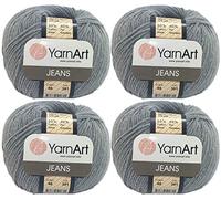 2 Set mit 4 Knäueln GarnArt Jeans 55% Baumwolle 45% Acryl Garn Mischung Faden Häkeln Handstricken Kunst Lot von 4skn 200 g 696 Yds (46-Grau)