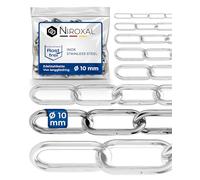 2 Stück 200cm = 2 Meter 10mm starke Metallkette Meterware V4A Kette Edelstahl langgliedrig am Stück A4 Gliederkette DIN5685 EdelZugkette Metall DIN763 rostfreie Ankerkette Schaukel Ketten 2m