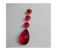 2 Stück 38 mm birnenförmiger Kristall-Anhänger, Prismen, achteckige Perlengirlande, Goldringe, Hängeteile(Red)