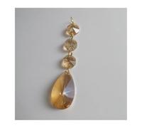 2 Stück 38 mm birnenförmiger Kristall-Anhänger, Prismen, achteckige Perlengirlande, Goldringe, Hängeteile(Gold Champagne)