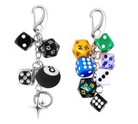 2 Stück 8 Ball Würfel Schlüsselanhänger,Schwarzer Bunt Würfel Keychain Y2k Anhänger,Süße Taschenanhänger,Geldbörse Handtasche Zubehör Aesthetic Billardkugel Schlüsselanhänger für Frauen und Männer