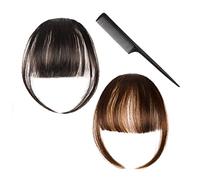 2 stück Air Bangs Perückenclip, natürlicher Fake Air Bangs, Fake Pony, Echthaar, Air Licht Bangs, weiblicher Haarschmuck, braun-schwarz + hellbraun, mit 1 Kamm