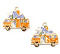 2 Stück Anhänger/Charms, Metall, goldfarben, Wohnmobil, 30 x 27 mm (01)