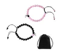 2 Stück Armbänder mit 1 Stück Samtbeutel, Magnetarmbänder für Paare, Freundschaftsarmbänder, Liebesmagnetarmbänder, handgefertigte Perlenarmbänder, geeignet für Paare und Freunde. (Pink Schwarz)