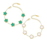 2 Stück Armband Mit Fünfblättrigem 18k Gold Plattiertes Vierblättriges Kleeblatt Armbands Verstellbar Kleeblatt Zweiseitig Armbänder Modische Freundschaft Armband- Glücksschmuck (Weiß + Grün)