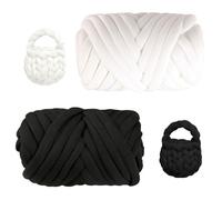 2 Stück Armstricken Wolle, 25mm Chunky Wolle zum Handstricken, 250g/12,5m pro Rolle, Sperrige Textilgarn, Grobe Isländische Wolle, Für Taschen, Haustiernester, DIY Kunsthandwerk(Schwarz,Weiß)