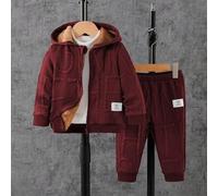 2 Stück Baby Jungen Lässig Einfarbig Thermisch Gefütterte Reißverschluss Jacke und Hose Set, bequem für den täglichen Lässig Tragen und Outdoor Aktivi