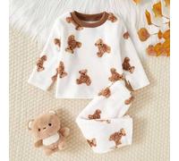 2 Stück Baby Jungen Thermisch gefütterter Flanell Pyjama Set mit Cartoon Bären Muster, Rundhalsausschnitt Langarmshirt und Hose, geeignet für Hallowee