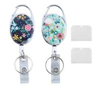 2 Stück Blume Ausweishalter Einziehbarer Schlüsselrolle mit 2 Stück Karabiner,Ausweishülle Schlüsselanhänger Ausziehbar,ID Name Badge Holder mit Gürtelclip