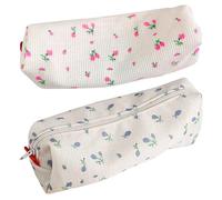 2 Stück Blumen-Bleistiftbeutel, Federmäppchen Blumen, Aesthetic Federmäppchen Mit Blumen, Kleine Kosmetiktasche Niedliche Stifttasche, Make-up-Organizer-Tasche Mit Blumenmuster, Für Mädchen, Blau/rosa