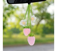 2 Stück Blumen Rückspiegel Anhänger Mini Erdbeer Autospiegel Deko Süße Gehäkelte Blumen Schlüsselanhänger Aesthetic Rosa Erdbeere Taschenanhänger Damen Häkel Auto Zubehör Auto Anhänger