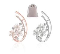 2 Stück Blumen-Strass-Broschen und 1 graue Aufbewahrungstasche, Roségold-Silber-Brosche, Damen-Brosche, ausgefallene Vintage-Brosche, Frauen