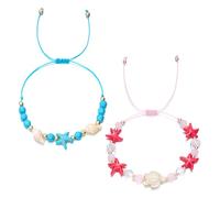 2 Stück Bohemian Style Seestern Muschel Armband Schildkröten Armband Conch Crushed Stone Reisperlen gewebtes Perlenarmband Strand Seestern Muschel Strang Armband Bohème Stil Ozean Handgefertigt Gewebt