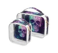 2 Stück Bohemian Tarro Astrologie weißer Totenkopf transparenter dekorativer Kulturbeutel groß TSA-zugelassen wasserdicht Make-up Organizer Tasche Rasur Essentials de maquillaje para, Böhmischer Tarro