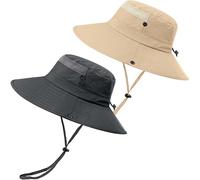 2 Stück Boonie Sonnenhut Herren Bucket Hat UV-Schutz Faltbar Wasserdicht Outdoor Sonnenschutz Hut Fischerhut Sommer Gartenhut Wanderhut Anglerhut Buschhut Unisex (Dunkelgrau & Khaki, 2 Stück)