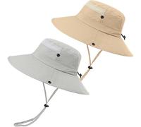 2 Stück Boonie Sonnenhut Herren Bucket Hat UV-Schutz Faltbar Wasserdicht Outdoor Sonnenschutz Hut Fischerhut Sommer Gartenhut Wanderhut Anglerhut Buschhut Unisex (Hellgrau & Khaki, 2 Stück)