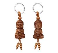 2 Stück Buddha Schlüsselanhänger, Holzanhänger Schlüsselanhänger, Unisex, Taschenschlüsselanhänger, Schlüsselzubehör, Buddhistisches Meditationsgeschenk
