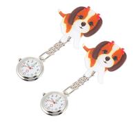 2 Stück Cartoon Hunde Taschenuhren aus Edelstahl für Krankenschwestern | Silber, Legiertes Gehäuse mit Glas und Acryl, Praktisch zum Tragen, für Krankenhauspersonal und Angehörige
