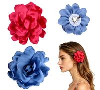 2 Stück Chiffon Rose Haarschmuck Damen, 2-in-1 Blumen Brosche & Haarspange Blume Ansteckblume, 12cm Magenta & Blue, Flower Haar Accessoire für Mädchen, Tänzerin, Braut, Party, Hochzeit, Tanz