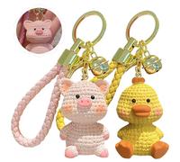 2 Stück Cute Cartoon Keychain Cartoon Anime Keychain SchlüSselanhänger Kawaii Cartoon SchlüSselanhänger mit PU Leder Seil für Rucksackzubehör, Autozubehör, Geschenke, etc. (Enten, Schweine)