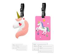 2 Stück Einhorn Kofferanhänger Koffer, Mädchen Rosa Gepäckanhänger, Süßes Gepäck Handtasche Tag ID Etikett Koffer Tasche Etiketten Name Adresse Schilder Reisezubehör für Kinder Frauen