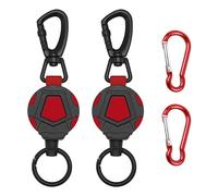 2 Stück Einziehbare Schlüsselanhänger, 2 Stück Karabiner, Lanyard-Clip-Schlüsselanhänger, Robuster Einziehbarer Schlüsselbund mit Drahtseil-Schlüsselanhänger (Schwarz und Rot)