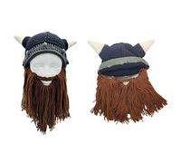 2 Stück Eltern Kind Strickmütze, warm, für Bart und Schnurrbart, coole Bartmütze, Hornmütze, Winter, warme Maske, Totenkopf Mütze, Halloween Strickmütze für Männer, Frauen, Mädchen, Fransen, Baby