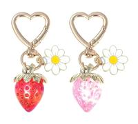 2 Stück Erdbeer-Anhänger-Liebes-Schlüsselanhänger, Süßer Obst-Schlüsselanhänger, Gänseblümchen-Anhänger, Taschenanhänger, Damen-Schlüsselanhänger, Interessanter Schlüsselanhänger