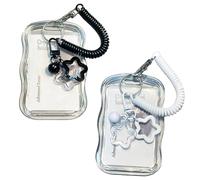 2 Stück Fotokartenhalter Keychain, Star Bells Ausweishalter Ausweishülle mit Spring Rope, Sternwelle Niedliche Fotokartenhalter-Zubehör, Wasserabweisend, Idol Photo Display und Buskarte(Weiß, Schwarz)
