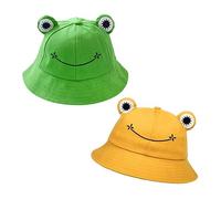 2 Stück Frosch-Fischerhüte, Eimer-Sonnenhüte, Faltbare Outdoor-Eimerhüte Mit Breiter Krempe, Strand-Sonnenhüte Für Männer Und Frauen, Niedliche Froschhüte Für Erwachsene, Kinder (Grün + Gelb)