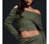 2 Stück Gewaschenenes Rippen-Oberteil mit Off-Shoulder Ausschnitt & Mini-Rock Set