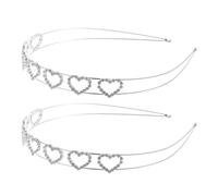 2 Stück Glitzer Haarreif mit Herzen, Doppellagig, aus Metall | Rhinestone Verzierung, Sicherer Sitz, Silberne Optik, für Hochzeiten und Besondere Anlässe, für Frauen und Mädchen