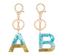 2 Stück Großbuchstaben-Schlüsselanhänger, Glitzer-Buchstaben-Schlüsselanhänger, Harz-Anhänger-Schlüsselanhänger, Schlüsselanhänger Mit Karabinerverschluss, Damen-Schlüsselanhänger