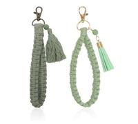 2 Stück Grüner Lanyard-Schlüsselanhänger, Geflochtenes Schlüsselband, Schlüsselanhänger-Seil, Spitzen-Schlüsselanhänger, Schultaschen-Anhänger, Quasten-Schlüsselanhänger, Kurzer Schlüsselanhänger