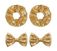 2 Stück Haargummis Mit Pailletten, 2 Stück Haarschleifen Mit Pailletten, Goldener Haarschmuck Für Mädchen, Glänzende, Schlichte Kopfbedeckung, Haarschmuck