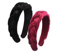 2 Stück Haarreif Samt, Haarreifen Flechtoptik Haarband Tracht Vintage Stirnband Breit Stirnband Haarschmuck für Fasching, Trachten Haarreif Samt für Karneval Oktoberfest Weihnachten