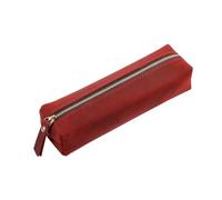2 Stück handgefertigtes Stifteetui aus echtem Leder mit Reißverschluss, neutral, großes Federmäppchen für die Schule, Schreibwaren, rot, Einheitsgröße