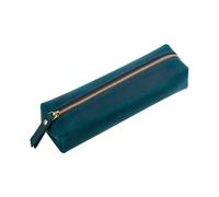 2 Stück handgefertigtes Stifteetui aus echtem Leder mit Reißverschluss, neutral, großes Federmäppchen für die Schule, Schreibwaren, blau, Einheitsgröße