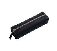 2 Stück handgefertigtes Stifteetui aus echtem Leder mit Reißverschluss, neutral, großes Federmäppchen für die Schule, Schreibwaren, Schwarz , Einheitsgröße