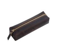 2 Stück handgefertigtes Stifteetui aus echtem Leder mit Reißverschluss, neutral, großes Federmäppchen für die Schule, Schreibwaren, coffee, Einheitsgröße