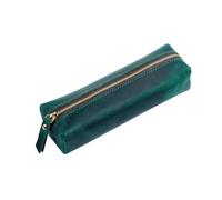 2 Stück handgefertigtes Stifteetui aus echtem Leder mit Reißverschluss, neutral, großes Federmäppchen für die Schule, Schreibwaren, grün, Einheitsgröße