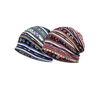 2 stück Hüte mit geometrischem Muster, Winddichter Turban mit doppeltem Verwendungszweck, Damen Wickeln ihre Hüte EIN, Lockere Kopfbedeckung im Ethno-Stil, Mütze aus elastischer Baumwolle