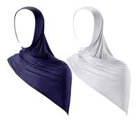 2 Stück Instant Hijab Jersey Hijab für Frauen Muslimischer Kopftuch Leicht Lang Weich Hijab Schal Stretch Einfarbig Schal Wrap, Marineblau, Grau