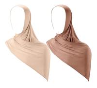2 Stück Instant Hijab Jersey Hijab für Frauen Muslimischer Kopftuch Leicht Lang Weich Hijab Schal Stretch Einfarbig Schal Wrap, Beige, Khaki.