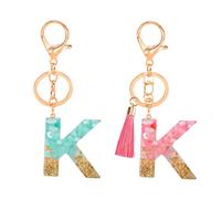 2 Stück „k“-Buchstaben-Schlüsselanhänger Mit Quaste, Schlüsselanhänger, Karabinerverschluss, Harz-Schlüsselanhänger, Mädchen-Taschen-Charm-Zubehör, Geeignet Für Geldbörse, Handtasche (Rosa-Grün)