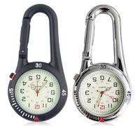 2 Stück Karabineruhr, Taschenuhr Mit Karabiner Befestigung, Wasserdichte Karabineruhren, Schwesternuhr, Leuchtendes Analog Quarz Uhr, Karabineruhr für Radfahrer Kletterer Rucksack, Silber+Schwarz