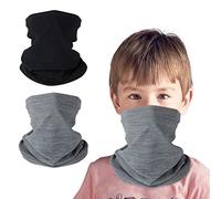 2 Stück Kinder Loop Schal Fleece Schlauchschal Kinder Halswärmer Halstuch Winddicht Ski Maske Warmer für Jungen Mädchen Outdoor Skifahren Radfahren (Schwarz+Grau)